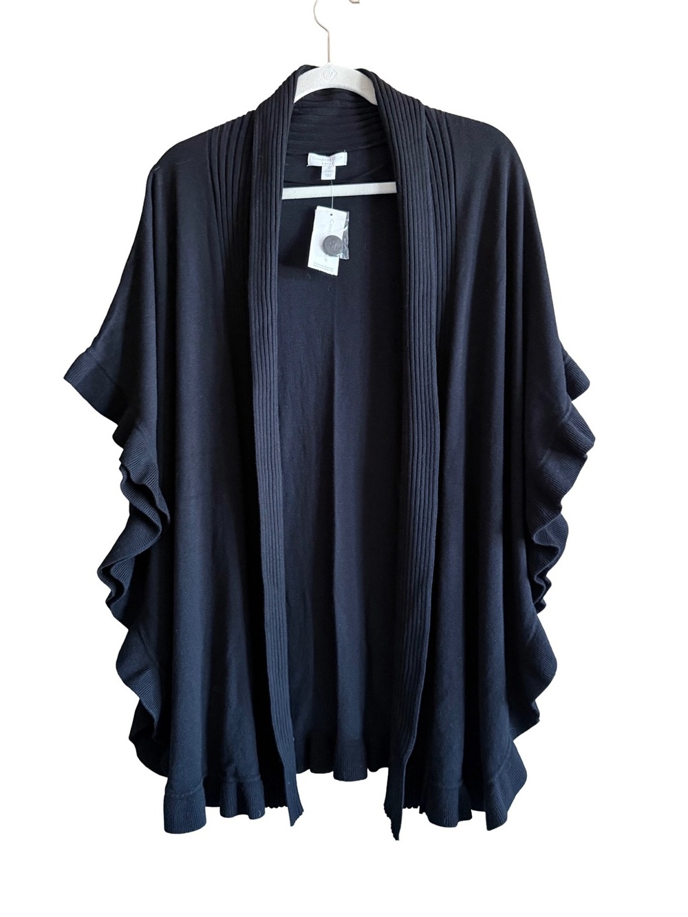 Charter Club Black Ruffle Ruana Wrap Cardigan Cape Poncho Women’s 3X NWT
